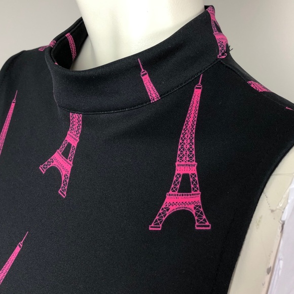 H&M Black Sleeveless Funnel Neck Eiffel Tower Print Fit & Flare Dress Size XS - Picture 5 of 10